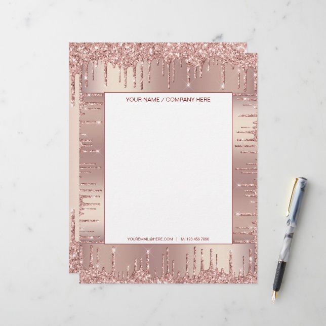 Membrete Letras personalizadas Rosa Purpurina de oro (Anverso/Reverso In Situ)