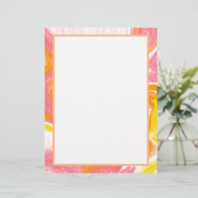 Membrete Letrero de arte fluido rosa y Naranja (Anverso de pie)