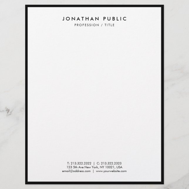 Membrete Letterhead Black And White Modern Elegant Simple (Anverso)