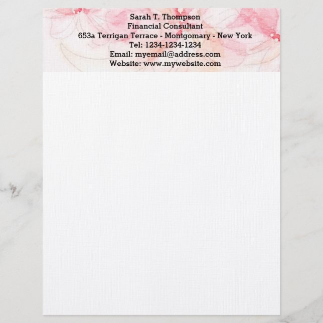 Membrete Letterhead color de agua rosa pastel (Anverso)