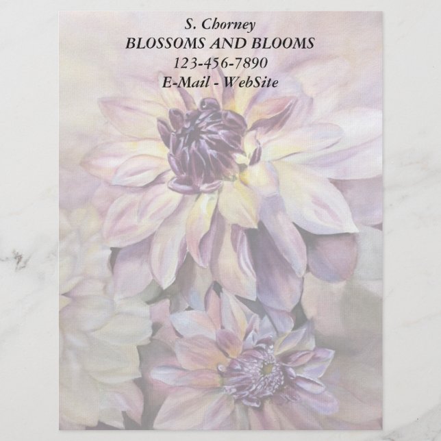 MEMBRETE   LETTERHEAD DE PERSONALIZABLE DE DAHLIAS PURPLE Y A (Anverso)