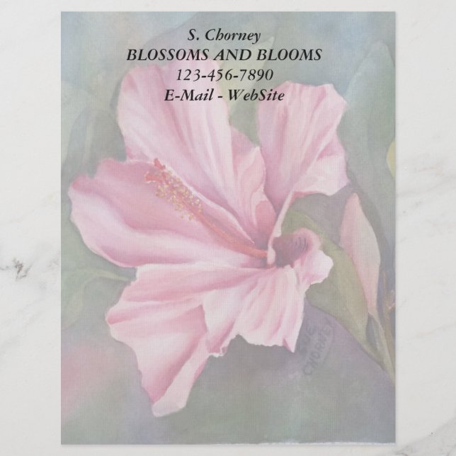 MEMBRETE   LETTERHEAD DE PERSONALIZABLE PINK HIBISCUS (Anverso)