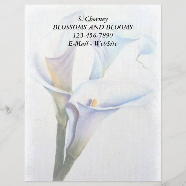 MEMBRETE   LETTERHEAD DEL PERSONALIZABLE DE LILIES DE CALLA B (Anverso)
