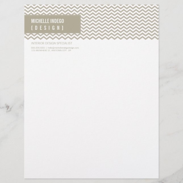 Membrete LETTERHEAD trendy negrita chevron stripe taupe (Anverso)