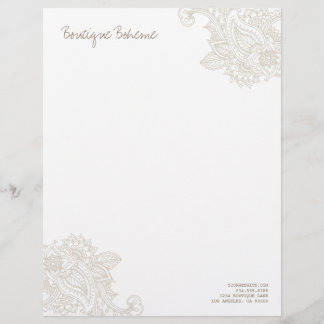 Membrete Linen Beige Ilustración Bohemia Paisley Henna