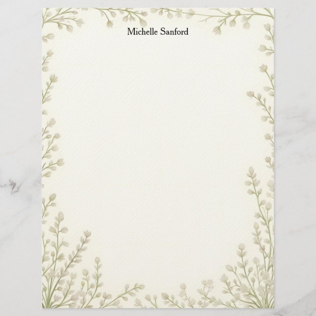 Membrete Little White Flowers Frame Stationery Paper (Anverso)