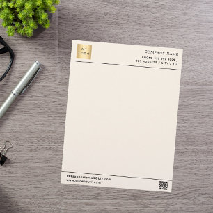 Membrete Logo de la empresa de crema beige Código QR