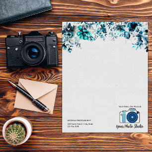 Membrete Logo del Personalizado Navy Floral Watercolor