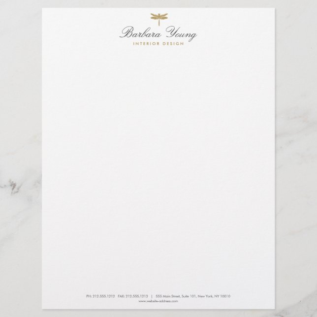 Membrete Logo elegante tipo Gold Dragonfly sobre blanco (Anverso)