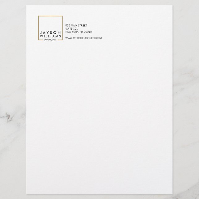 Membrete Logo Professional Black and Faux Gold Square (Anverso)