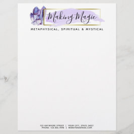 Membrete Logotipo boho geométrico de cristales y oro en acu