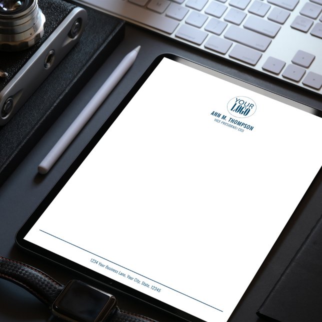 Membrete Logotipo comercial simple Azul (Business logo custom letterhead stationery.)