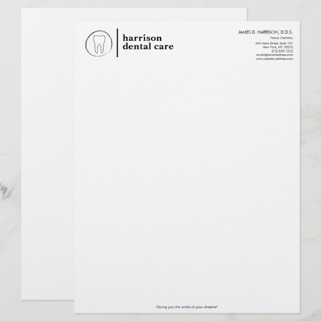Membrete Logotipo de boceto dental Dentista blanco/negro (Anverso / Reverso)