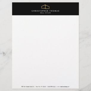 Membrete Logotipo de casa moderna Faux Gold sobre negro