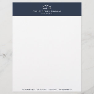 Membrete Logotipo de casa moderno inmobiliario, azul de la