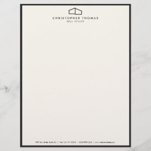 Membrete Logotipo de casa moderno inmobiliario, marfil/negr
