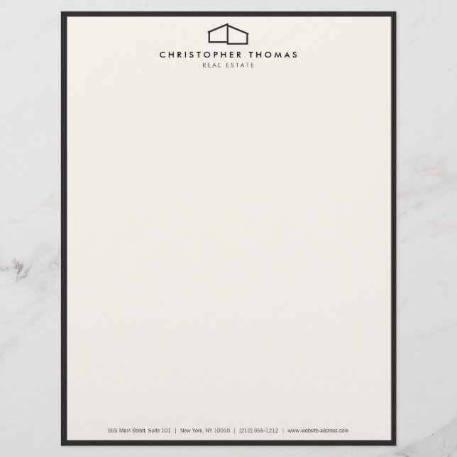 Membrete Logotipo de casa moderno inmobiliario, marfil/negr (Anverso)