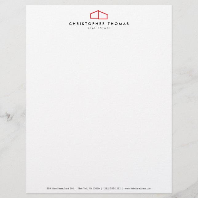 Membrete Logotipo de casa moderno inmobiliario, rojo/blanco (Anverso)