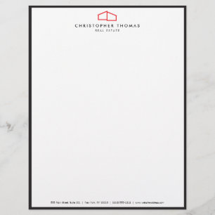 Membrete Logotipo de casa moderno inmobiliario, rojo/blanco