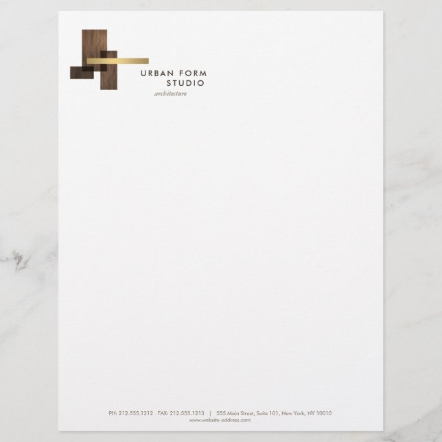 Membrete Logotipo de madera de arquitecto moderno (Anverso)