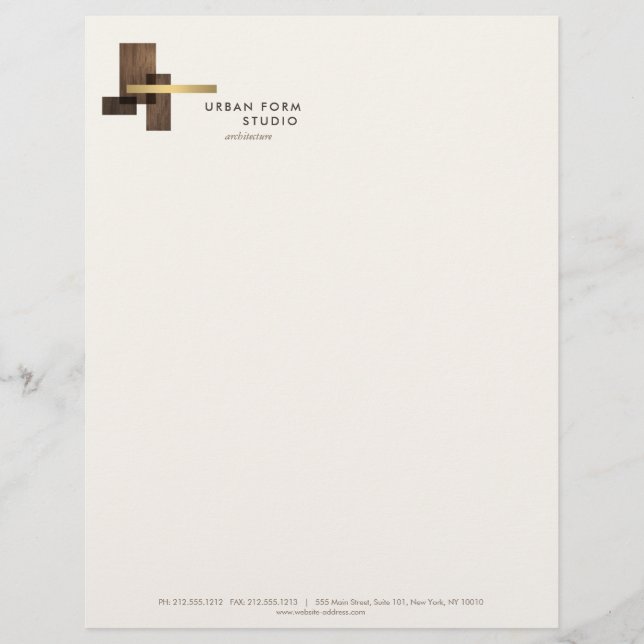 Membrete Logotipo de madera de arquitecto moderno marfil (Anverso)