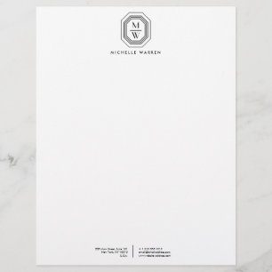 Membrete Logotipo de Monograma apilado Art Deco Negro/Blanc