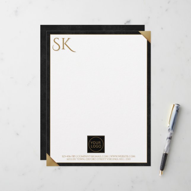 Membrete Logotipo de negocio Monograma Letrero de cuero neg (Anverso/Reverso In Situ)