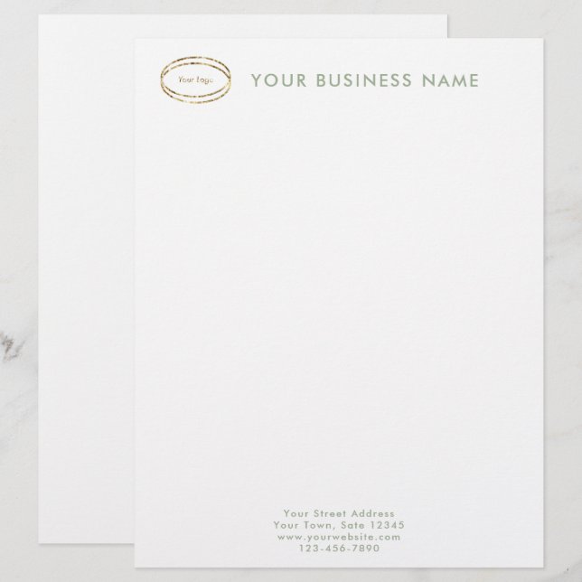 Membrete Logotipo empresarial personalizado verde sage mini (Anverso / Reverso)