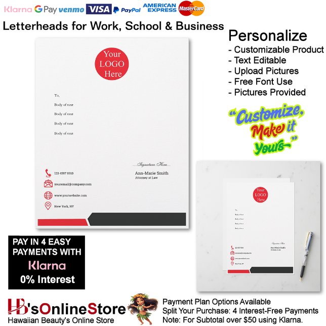 Membrete Logotipo Rojo Negro Empresa Nombre Firma Empresari (Business Red Black Logo Company Name Signature Letterhead.)