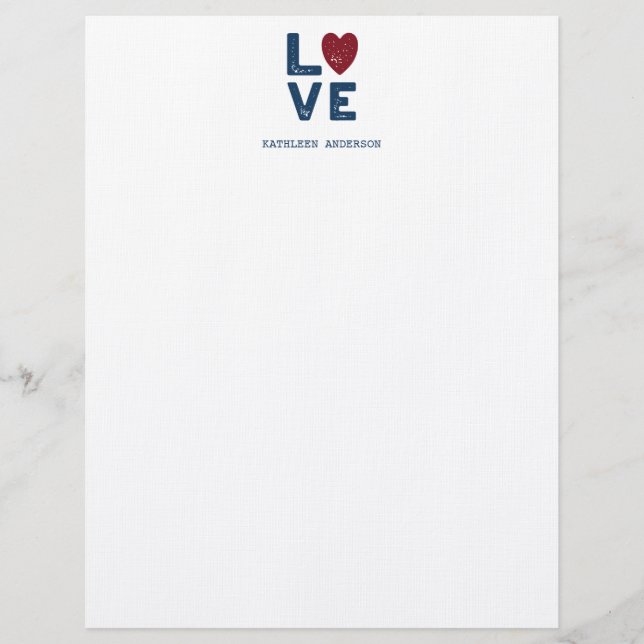 Membrete LOVE Gráfico Minimalista Aspecto Personalizado Let (Anverso)