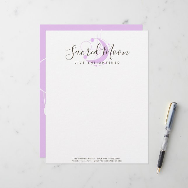 Membrete Luna geométrica metafísica minimalista púrpura (Anverso/Reverso In Situ)