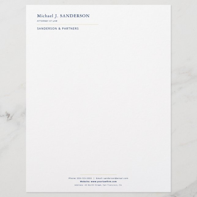 Membrete Luxury minimal elegant navy gold attorney (Anverso)