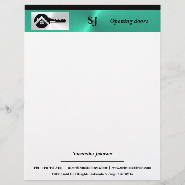 Membrete Luxury Turquoise with Black Key Real Estate  (Anverso)