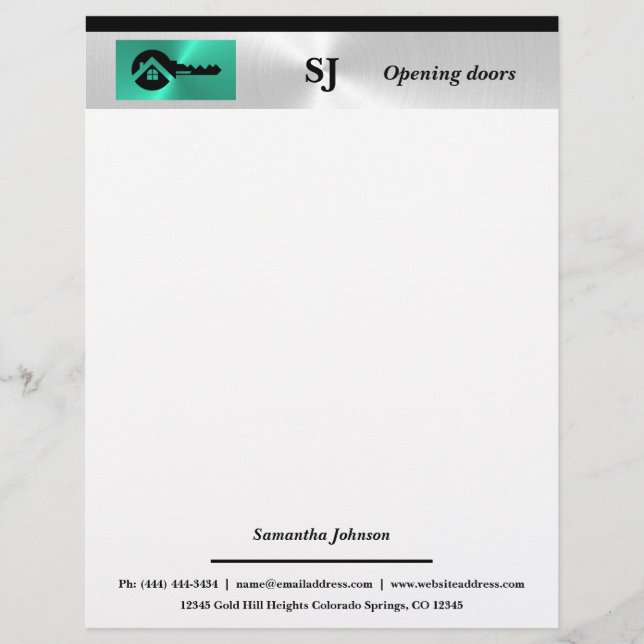 Membrete Luxury Turquoise with Black Key Real Estate  (Anverso)