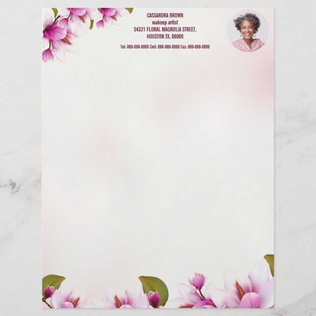 Membrete Magnolia Pink Floral Business Photo (Anverso)