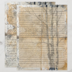 Membrete Manuscrito antiguo del árbol de aves