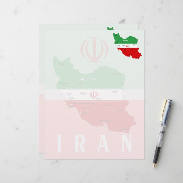 Membrete Mapa de Irán con bandera y emblema (Anverso/Reverso In Situ)