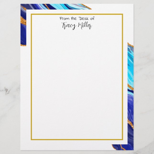 Membrete Marble Fancy Blue y Gold personalizado (Anverso)