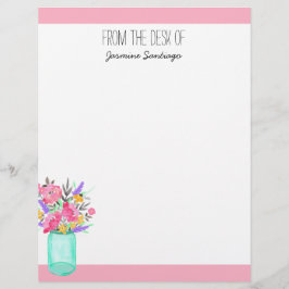 Membrete Marca de agua Mason Jar Flowers Personalizado