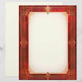 Membrete Marco dorado Art Deco sobre fondo rojo