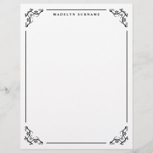 Membrete Marco negro decorativo con volutas ornamentadas y 