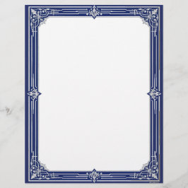 Membrete Marine Blue and Silver Art Deco Stationery