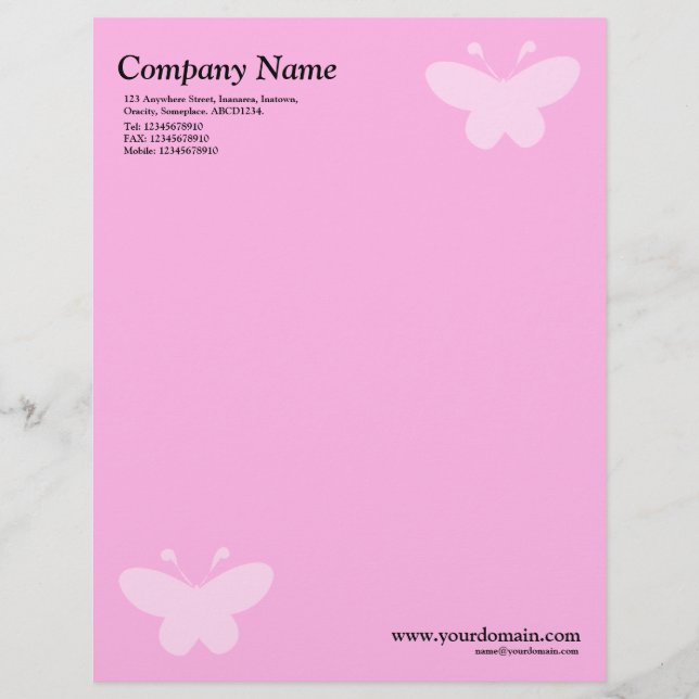 Membrete Mariposa elegante - rosa (Anverso)