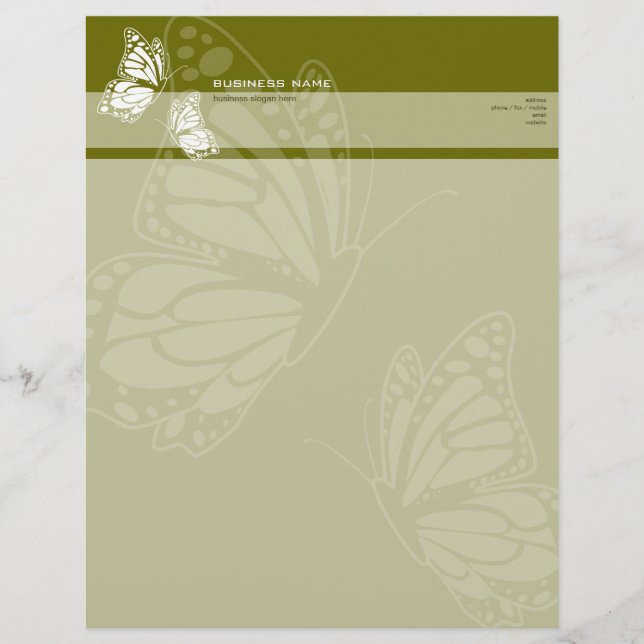 Membrete Mariposa en Olivo Verde Elegante Moderno Simple (Anverso)