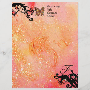 Membrete MARIPOSA EN SPARKLES, Monograma de Swirls Black Pi