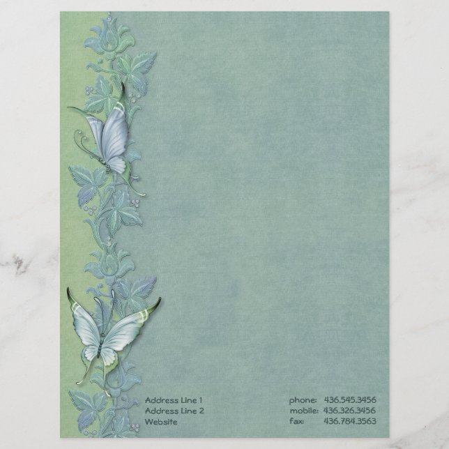 Membrete Mariposa Pastel Floral - Personalizar (Anverso)