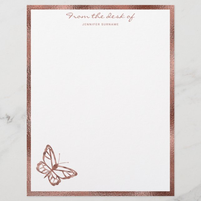 Membrete Mariposa y texto personalizado con aspecto de lámi (Anverso)