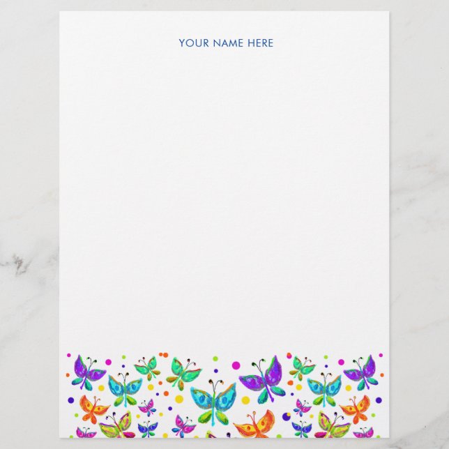 Membrete Mariposas Doodle Boho de colores vivos (Anverso)