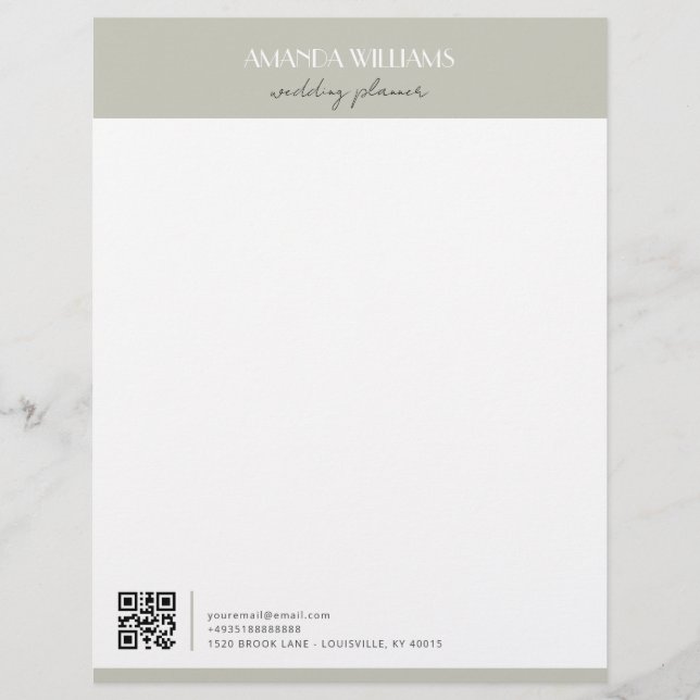 Membrete Matcha de código QR profesional clásico (Anverso)