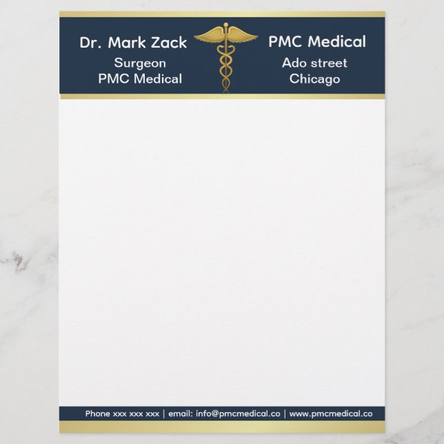 Membrete Médica de personalizable azul dorado (Anverso)
